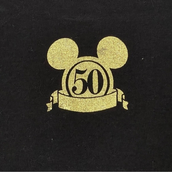 DISNEY 50th Anniversary Mickey Mouse Amber Rhinestone Embellished Cotton T-Shirt - Picture 8 of 13
